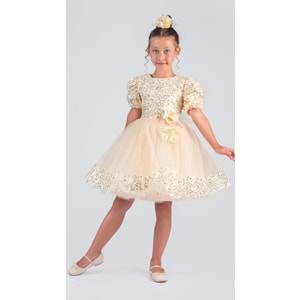 Etek Ucu Pul Detaylı Kız Çocuk Elbise