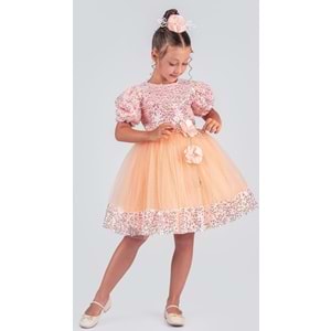 Etek Ucu Pul Detaylı Kız Çocuk Elbise