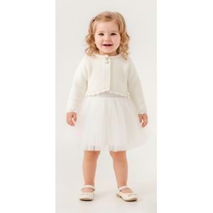 Kız Bebek Simli Triko Bolerolu Tütülü Elbise