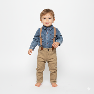 Gabardin Pantolonlu Denim Gömlekli Bebek Takım
