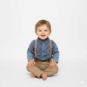 Gabardin Pantolonlu Denim Gömlekli Bebek Takım