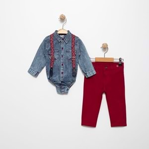 Gabardin Pantolonlu Denim Gömlekli Bebek Takım