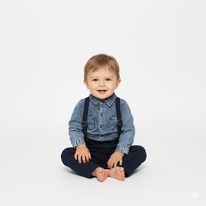 Gabardin Pantolonlu Denim Gömlekli Bebek Takım