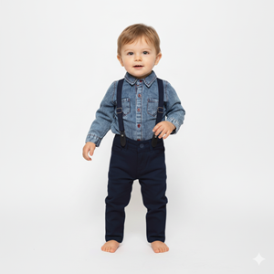 Gabardin Pantolonlu Denim Gömlekli Bebek Takım