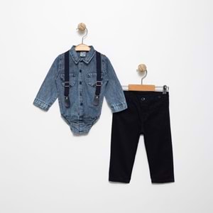 Gabardin Pantolonlu Denim Gömlekli Bebek Takım