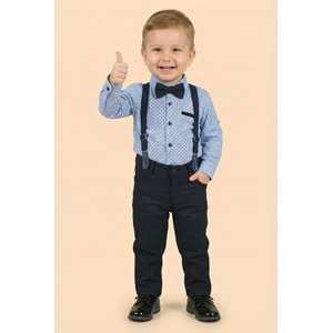 Askı Papyonlu Erkek Bebek Gömlekli Takım M00785