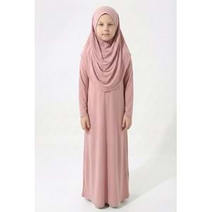 Tek Parça Jarse Tesettür Kız Çocuk Namaz Elbise