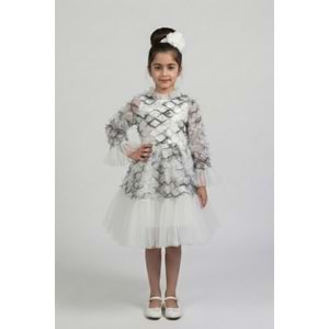 Kız Çocuk Tül Fırfırlı Tasarım Özel Gün Elbisesi M00793