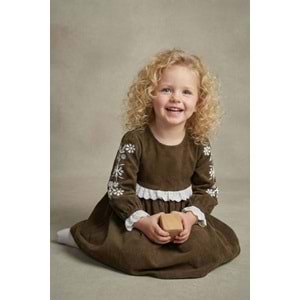 Fitilli Kadife Kız Çocuk Fistolu Elbise