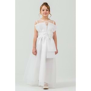 Kız Çocuk Esnek Gipe Sırtlı Çiçekli ve Kurdeleli Şık Organze Abiye M00800