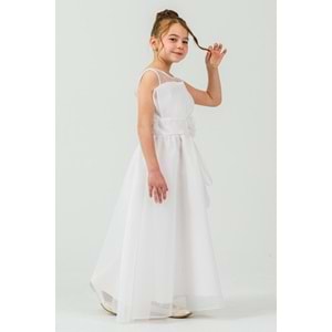 Kız Çocuk Esnek Gipe Sırtlı Çiçekli ve Kurdeleli Şık Organze Abiye M00800