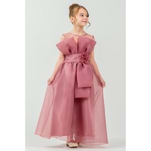 Kız Çocuk Esnek Gipe Sırtlı Çiçekli ve Kurdeleli Şık Organze Abiye M00800