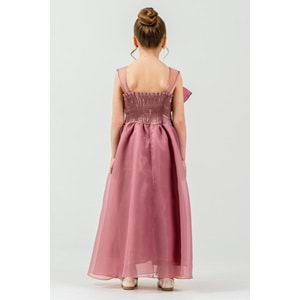 Kız Çocuk Esnek Gipe Sırtlı Çiçekli ve Kurdeleli Şık Organze Abiye M00800