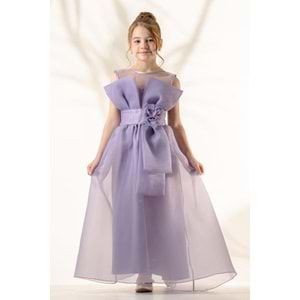 Kız Çocuk Esnek Gipe Sırtlı Çiçekli ve Kurdeleli Şık Organze Abiye M00800