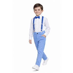 Erkek Çocuk Mavi Renk Askı Papyonlu Takım