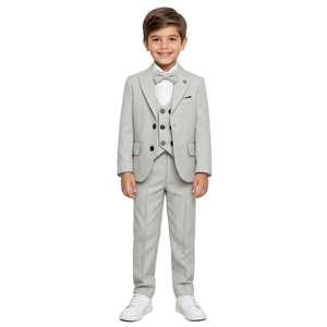 Ekose Desen Yelekli Papyonlu Ceketli Erkek Çocuk Takım Elbise