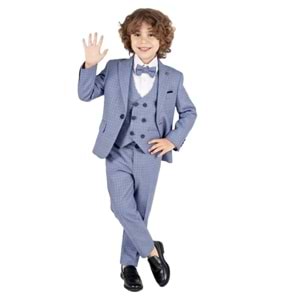 Ekose Desen Yelekli Papyonlu Ceketli Erkek Çocuk Takım Elbise