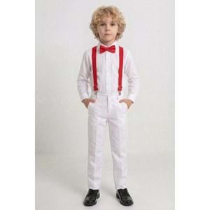 23 Nisan Çocuk Bayramı Beyaz Gabardin Pantolonlu Erkek Çocuk Takımı