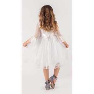Şapkalı Kurdelalı Dantel Kız Prenses Elbise SB228