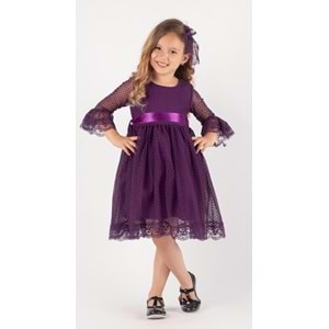 Şapkalı Kurdelalı Dantel Kız Prenses Elbise SB228