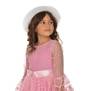 Şapkalı Kurdelalı Dantel Kız Prenses Elbise SB228