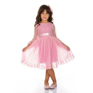 Şapkalı Kurdelalı Dantel Kız Prenses Elbise SB228