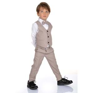 Erkek Çocuk 3 Düğmeli Yelek, Gömlek, Papyon, Broş ve Pantolon Özel Gün Takım