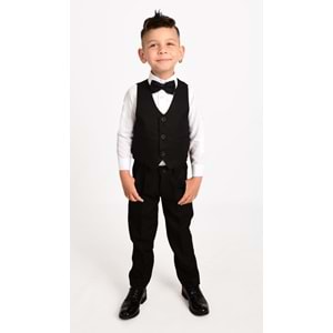Erkek Çocuk 3 Düğmeli Yelek, Gömlek, Papyon, Broş ve Pantolon Özel Gün Takım