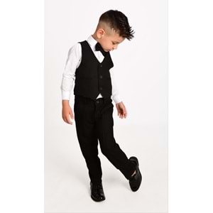 Erkek Çocuk 3 Düğmeli Yelek, Gömlek, Papyon, Broş ve Pantolon Özel Gün Takım