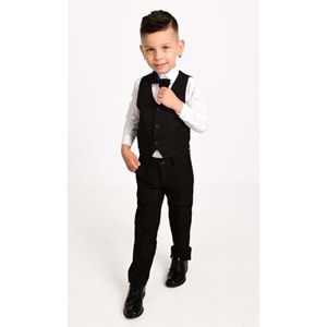 Erkek Çocuk 3 Düğmeli Yelek, Gömlek, Papyon, Broş ve Pantolon Özel Gün Takım