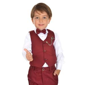 Erkek Çocuk 3 Düğmeli Yelek, Gömlek, Papyon, Broş ve Pantolon Özel Gün Takım SB0273