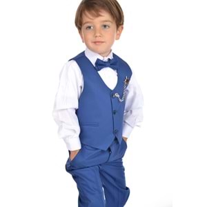 Erkek Çocuk 3 Düğmeli Yelek, Gömlek, Papyon, Broş ve Pantolon Özel Gün Takım SB0273