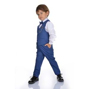 Erkek Çocuk 3 Düğmeli Yelek, Gömlek, Papyon, Broş ve Pantolon Özel Gün Takım SB0273