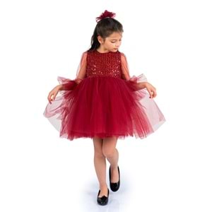 Tütü Etekli Pul Payetli Kız Çocuk Tül Kollu Elbise