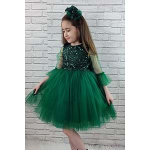 Tütü Etekli Pul Payetli Kız Çocuk Tül Kollu Elbise