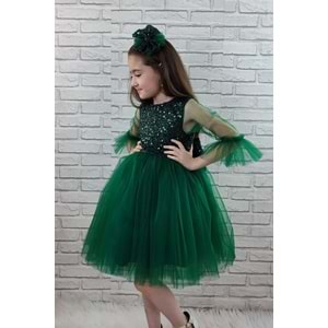 Tütü Etekli Pul Payetli Kız Çocuk Tül Kollu Elbise