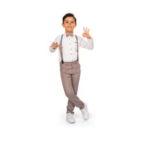 Düz Renk Gömlek , Askı , Papyon ve Pantolonlu Erkek Çocuk Takım SB302