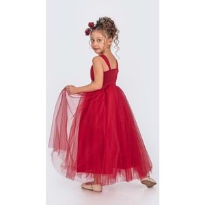 Saten Gipeli,Uzun Tül Etekli Kız Çocuk Abiye Elbise