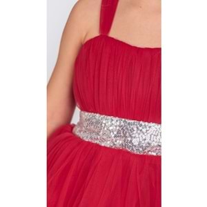 Saten Gipeli,Uzun Tül Etekli Kız Çocuk Abiye Elbise