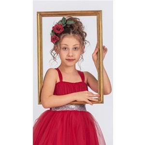 Saten Gipeli,Uzun Tül Etekli Kız Çocuk Abiye Elbise