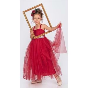 Saten Gipeli,Uzun Tül Etekli Kız Çocuk Abiye Elbise