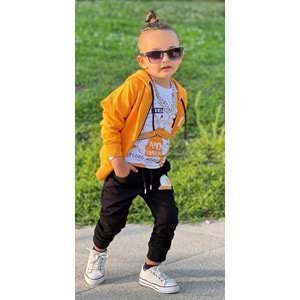 Sırt Baskılı Fermuarlı Kapşonlu No Limit 3 Parça Erkek Çocuk Günlük Eşofman Takım