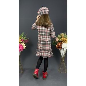 Ekose Desenli Kaşe Kumaş Kışlık Çocuk Elbise SB412