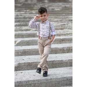 Ekose Desen Gabardin Pantolon Askılı Çocuk Takım SB436
