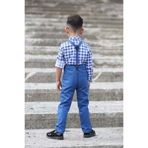 Ekose Desen Gabardin Pantolon Askılı Çocuk Takım SB436