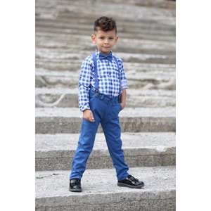 Ekose Desen Gabardin Pantolon Askılı Çocuk Takım SB436