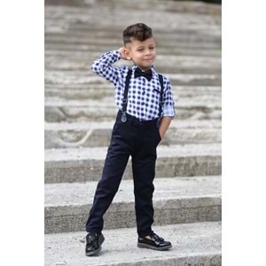 Ekose Desen Gabardin Pantolon Askılı Çocuk Takım SB436