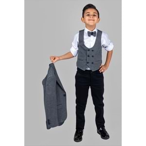 Ceketli Yelekli Erkek Çocuk Gabardin Pantolonlu Takım Elbise SB487