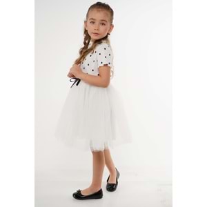Penye Tütü Etekli Puantiyeli Kız Çocuk Kısa Kol Yazlık Elbise SB504