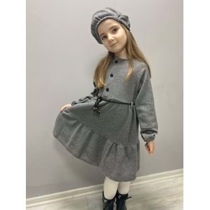 Şapkalı Kışlık Kaşe Kız Çocuk Elbise SB559